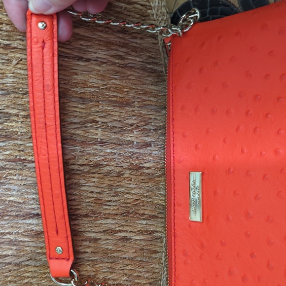 NWOT Kate Spade Orange 🧡 Leather Wellesley Ostrich Chain Clutch - Never Used!